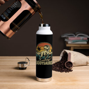 Daddy Trex Dinosaur Daddysaurus Retro Fathers Day Water Bottle