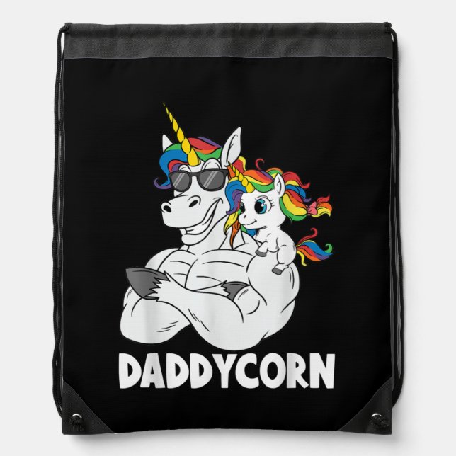 Daddy Unicorn Daddycorn With Muscle Holding Baby Drawstring Bag (Front)