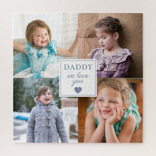 Daddy We Love You Blue Heart 4 Kids Photo Collage Jigsaw Puzzle