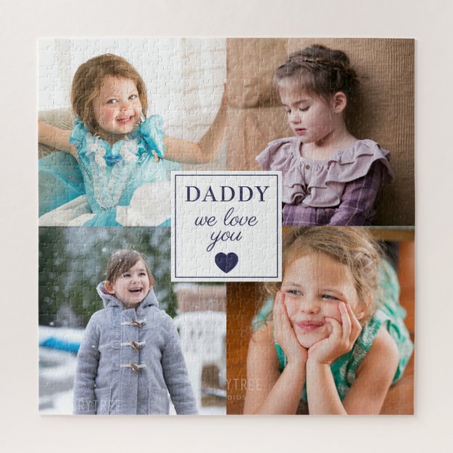 Daddy We Love You Blue Heart 4 Kids Photo Collage Jigsaw Puzzle (Vertical)