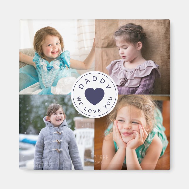 Daddy We Love You Blue Heart Kids Photos Magnet (Front)