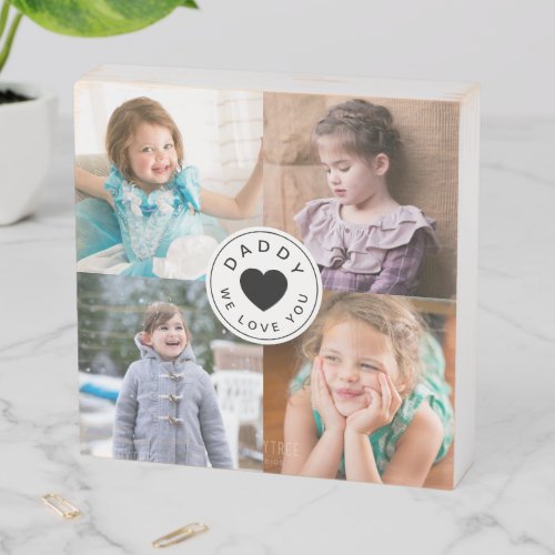 Daddy We Love You Cute Heart Kids 4 Photos Wooden Box Sign