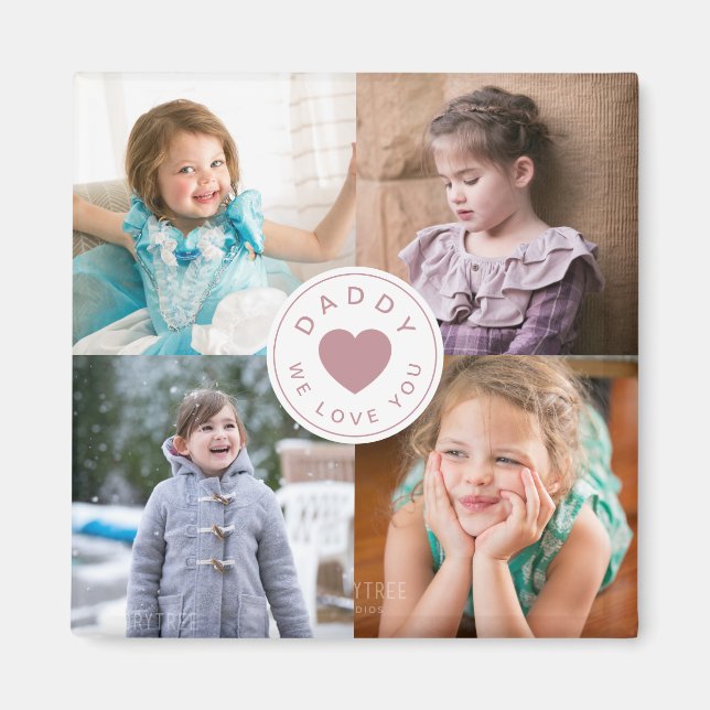 Daddy We Love You Cute Pink Heart Photo Collage Magnet (Front)