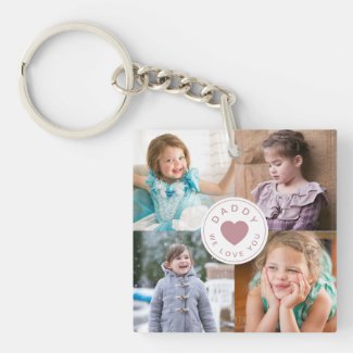 Daddy We Love You Kids Photo Collage Pink Heart