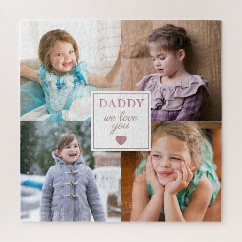 Daddy We Love You Pink Heart 4 Kids Photo Collage Jigsaw Puzzle
