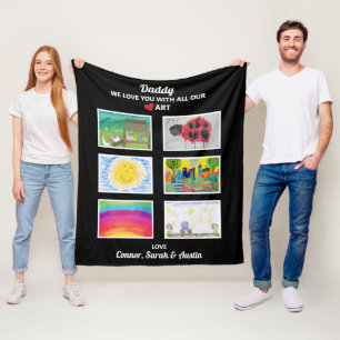 Daddy We Love You Upload Kids Art Work Drawings Fleece Blanket