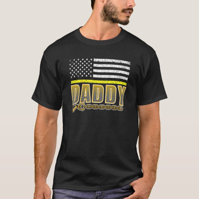 Daddy Yellow Thin Line 911 Police Dispatcher Tow T T-Shirt (Front)
