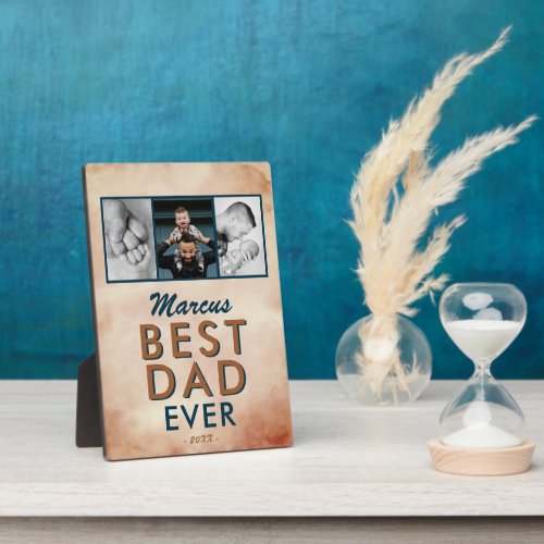 Daddy you are my Hero Dad Photo Father`s Day  Plaque - Best Dad Watercolor Father`s 3 Day Photo Collage Plaque. Blush orange watercolor background. Add 3 photos, dad`s name and the year. You can change any text. A sweet keepsake gift for the best dad.