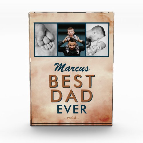 Daddy you are my Hero Watercolor Father`s Day Photo Block - Daddy you are my Hero Watercolor Father`s Day Photo Block. Blush orange watercolor background. Add 3 photos, dad`s name and the year. You can change any text. A sweet keepsake gift for the best dad.