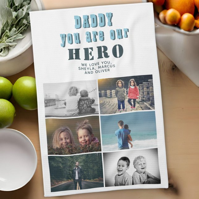 Daddy you are our Hero 6 Photo Collage Kitchen Towel (Creator Uploaded)