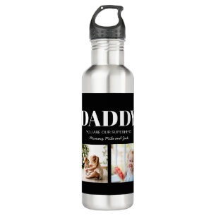 Daddy You are our Superhero Photo Collage Custom Stainless Steel Water Bottle