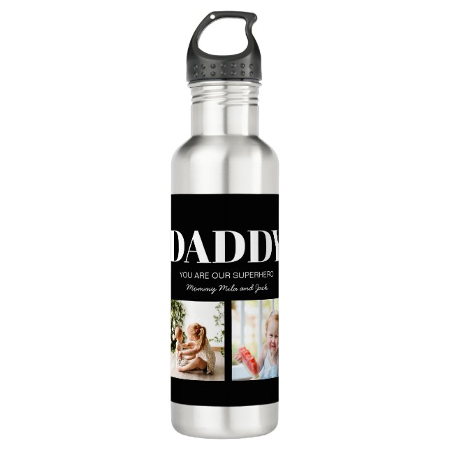 Daddy You are our Superhero Photo Collage Custom Stainless Steel Water Bottle (Front)