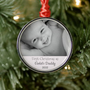 Daddy's 1st Christmas Personalized Name Year Photo Metal Ornament