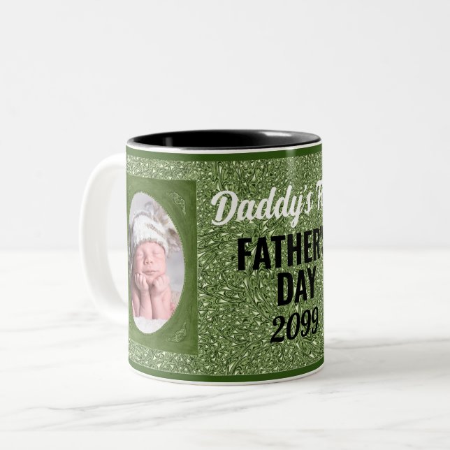 Daddy's 1st Father's Day Sage Green Photo Mug (Front Left)