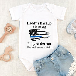 Daddy's Backup On The Way Thin Blue Line Police  Baby Bodysuit