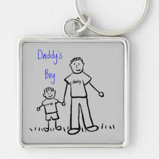Daddy's Boy Father and Son Family Drawing Keychain