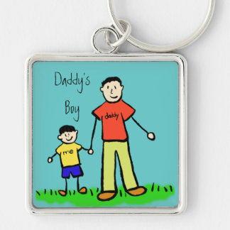 Daddy's Boy Father and Son Family Drawing Keychain