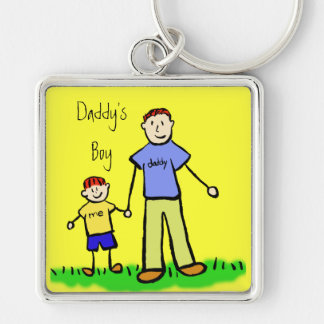 Daddy's Boy Father and Son Family Drawing Keychain