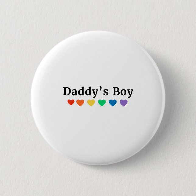 Daddy's Boy, Pride Rainbow Hearts, Funny Cool LGBT Button (Front)