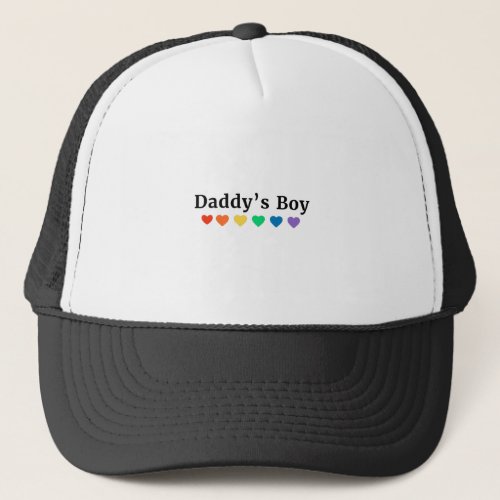 Daddys Boy Pride Rainbow Hearts Funny Cool LGBT Trucker Hat