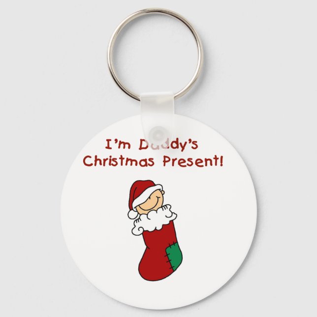 Daddy's Christmas Present T-shirts and Gifts Keychain (Front)