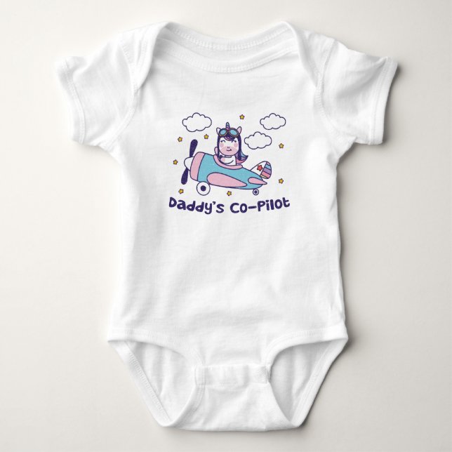 Daddy's Co-Pilot - Unicorn Airplane Baby Bodysuit (Front)