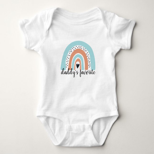 Daddy's Favorite Rainbow Heart Blue Peach Baby Bodysuit (Front)