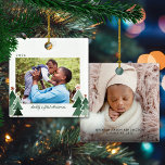 Daddy's First Christmas Rustic Trees 2 Photos Ceramic Ornament<br><div class="desc">Daddy's First Christmas is the perfect take on Baby's First Christmas! Cute, Modern yet Rustic Christmas Holiday Photo Square Ornaments featuring adorable little forests of rustic Christmas trees and Merry Christmas in modern typography. Add 2 of your favorite photos for the perfect ornament! Please contact us at cedarandstring@gmail.com if you...</div>