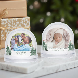 Daddys First Christmas Rustic Trees 2 Photos Snow Globe