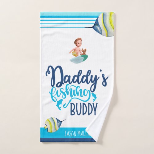 Daddys Fishing buddy mint white custom photoname Hand Towel