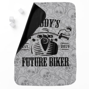 Daddy's Future Biker Motorcycle Skull Personalized Baby Blanket