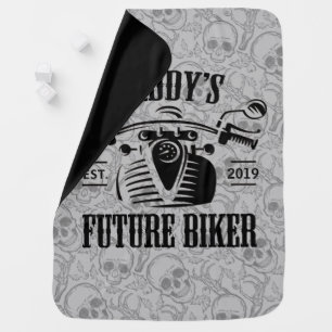 Daddy's Future Biker Motorcycle Skull Personalized Baby Blanket