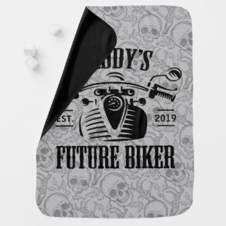 Daddy's Future Biker Motorcycle Skull Personalized Baby Blanket