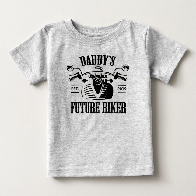 Daddy's Future Biker Motorcycle Skull Personalized Baby T-Shirt (Front)
