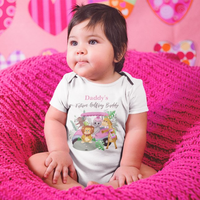 Daddy's Future Golfing Baby Jungle Animals Pink  Baby Bodysuit (Creator Uploaded)