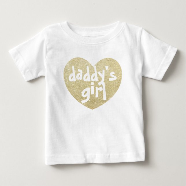 Daddy's Girl Glitter-Print heart Golden Baby T-Shirt (Front)