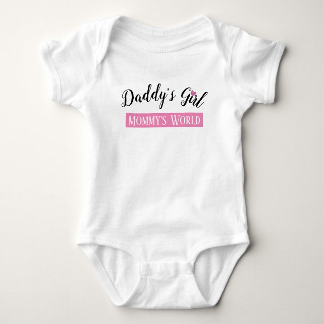 Daddy's Girl, Mommy's World Pink And Black Baby Bodysuit (Front)