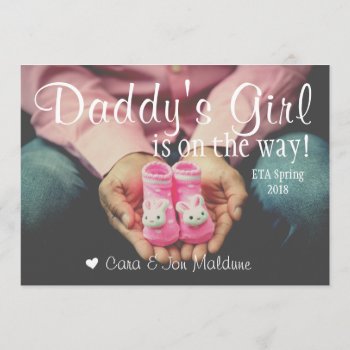 Daddy's Girl Pink Baby Girl Baby Announcement Card by theMRSingLink at Zazzle