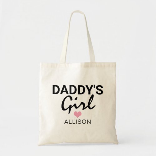 Daddys Girl Typography Pink Heart Kids Personalize Tote Bag