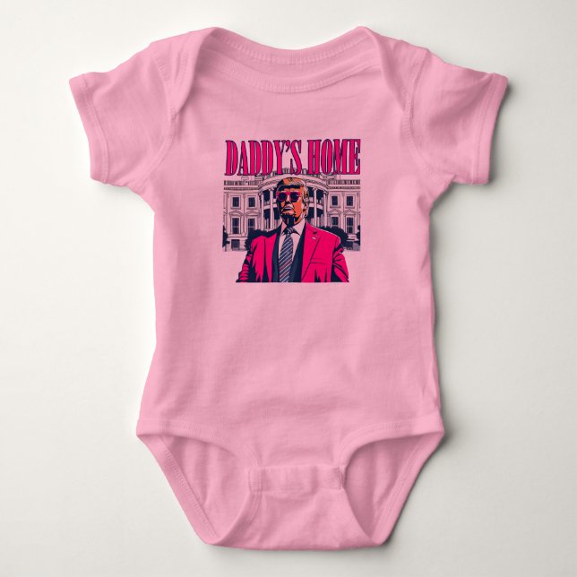Daddy's Home Pink Trump Baby Bodysuit (Front)