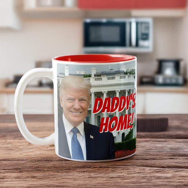 Daddy's Home President Donald Trump Win Two-Tone Coffee Mug (daddys home trump 2024 victory win president donald j trump election mug gift)