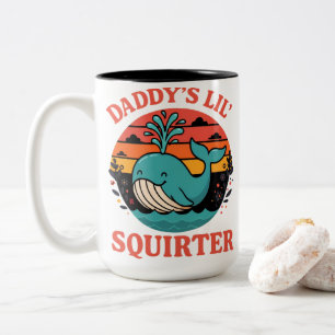 Daddy's Lil Squirter Retro Whale Illustration Two-Tone Coffee Mug