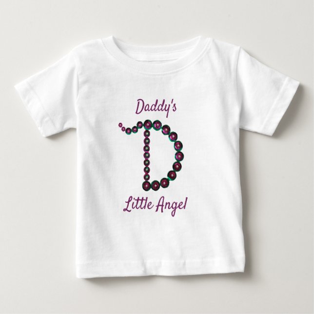 Daddy's Little Angel Pink Green Letter D Monogram Baby T-Shirt (Front)