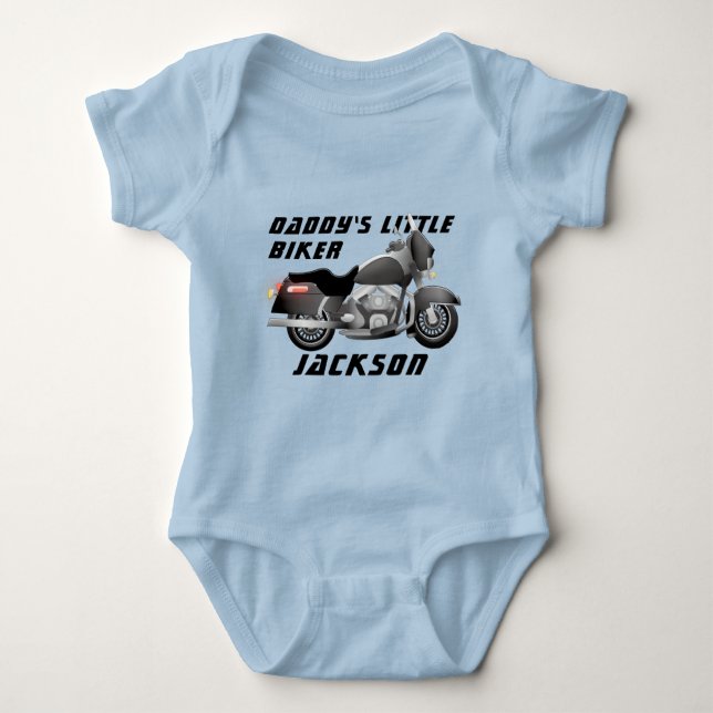 Daddy's Little Biker with Motorcycle  Baby Bodysuit (Front)