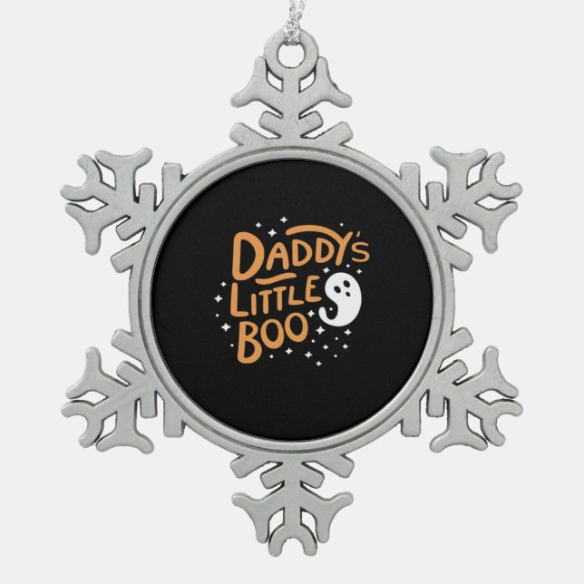 Daddys Little Boo Happy Halloween Style Snowflake Pewter Christmas Ornament (Front)