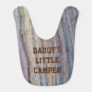 Daddy's Little Camper Nature Pattern Woodgrain Baby Bib