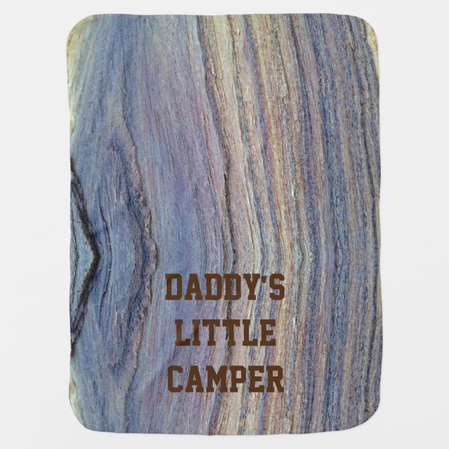Daddys Little Camper Rustic Stripe Brown Woodgrain Baby Blanket (Front)