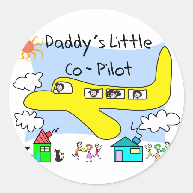 Daddy's Little Co-Pilot Kids T-Shirts Classic Round Sticker (Front)
