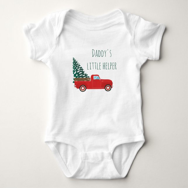 Daddys Little Helper Pickup Truck Christmas Tree Baby Bodysuit (Front)