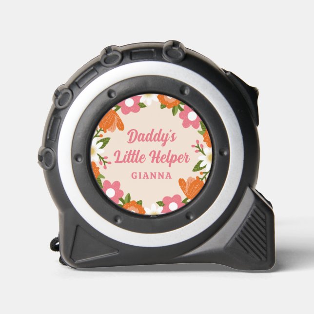 Daddy's Little Helper Retro Floral Girls Name  Tape Measure (Front)